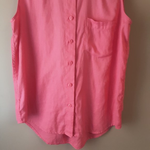 Eddie Bauer 100% Linen Pink Sleeveless Collared Button Up Shirt Size XS - Picture 3 of 11